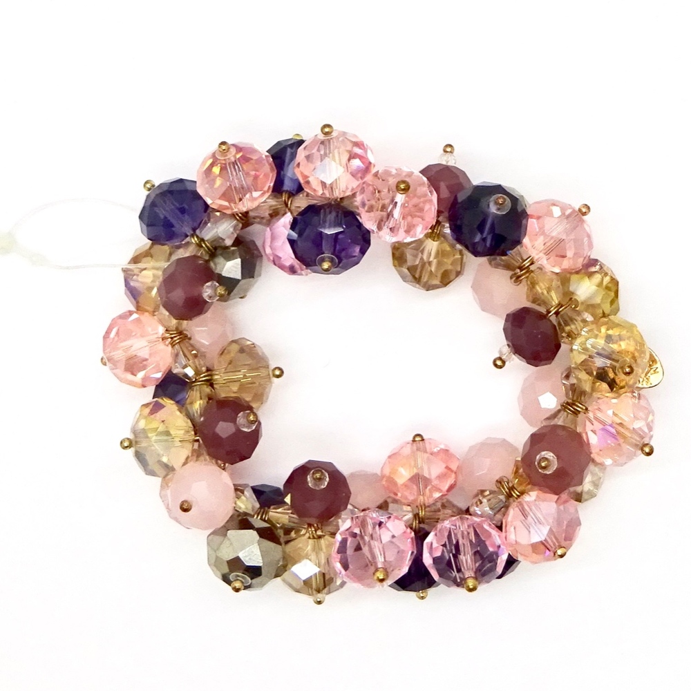 Pink Crystal Glass Facet Beads Stretch Bracelet NWOT